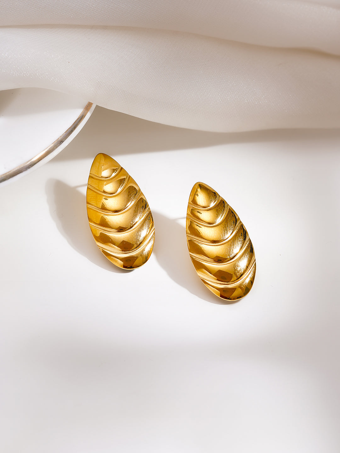 Demi Fine 18K Gold Plated Stainless steel Golden Shell Statement Stud Earrings Length - 3.1 cm