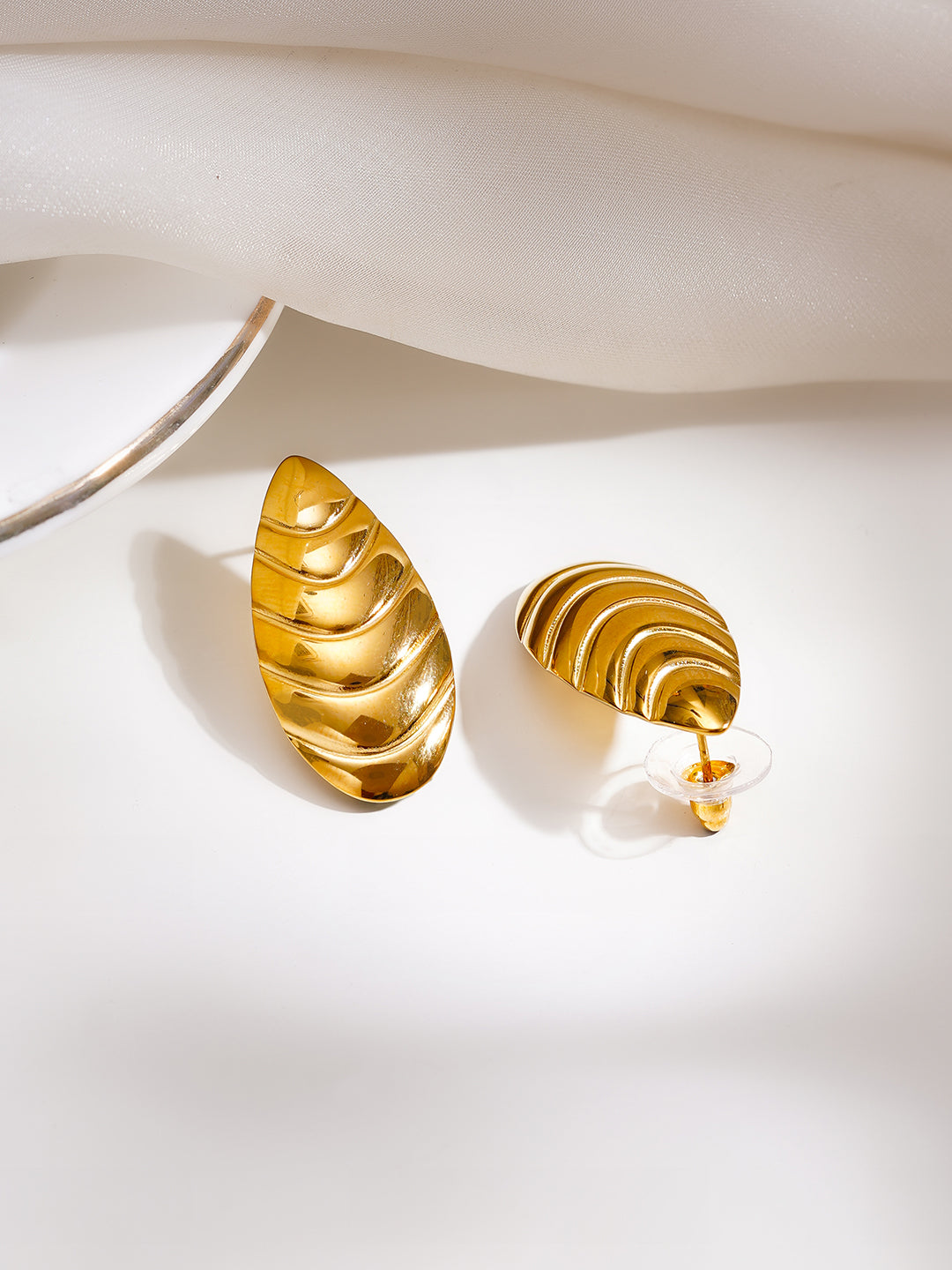 Demi Fine 18K Gold Plated Stainless steel Golden Shell Statement Stud Earrings Length - 3.1 cm