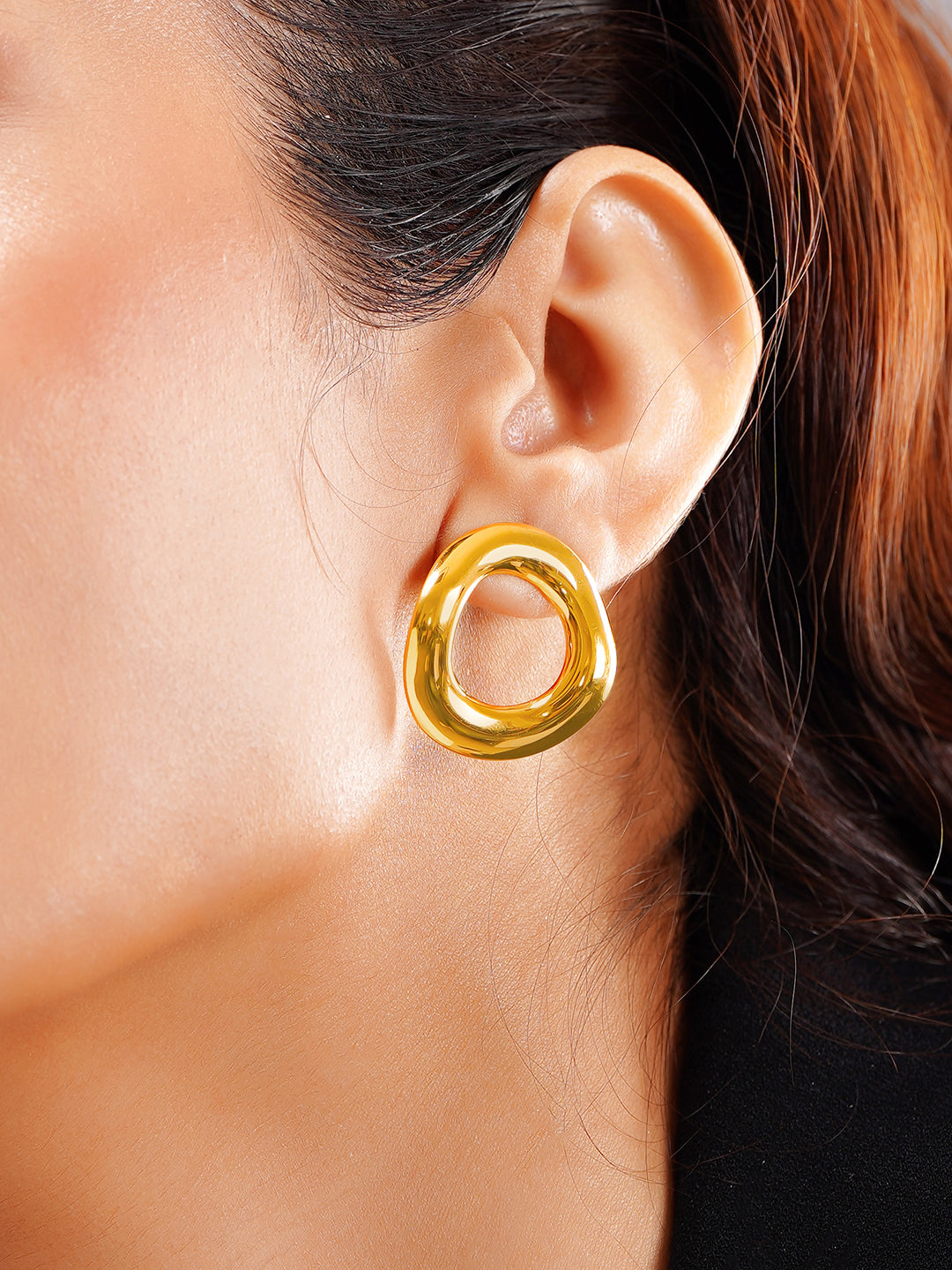 Demi Fine 18K Gold Plated Stainless steel Golden Orbit Statement Studs Earrings Length - 2.7 cm
