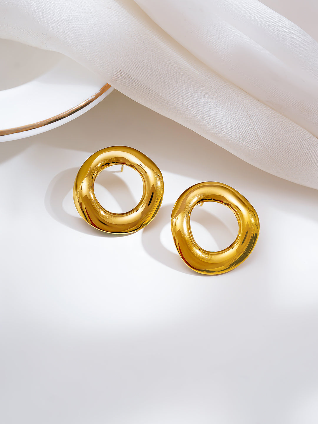 Demi Fine 18K Gold Plated Stainless steel Golden Orbit Statement Studs Earrings Length - 2.7 cm