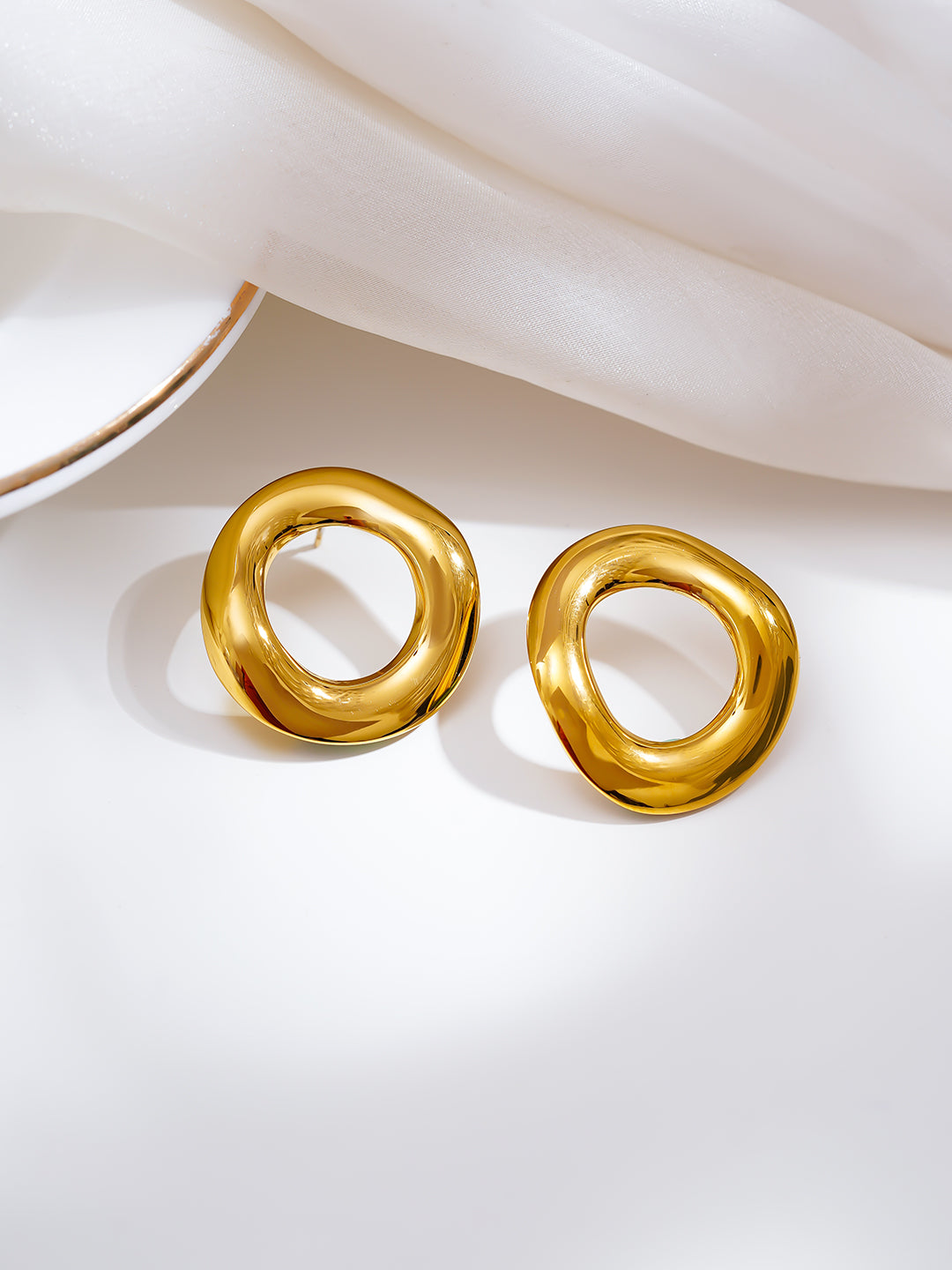 Demi Fine 18K Gold Plated Stainless steel Golden Orbit Statement Studs Earrings Length - 2.7 cm
