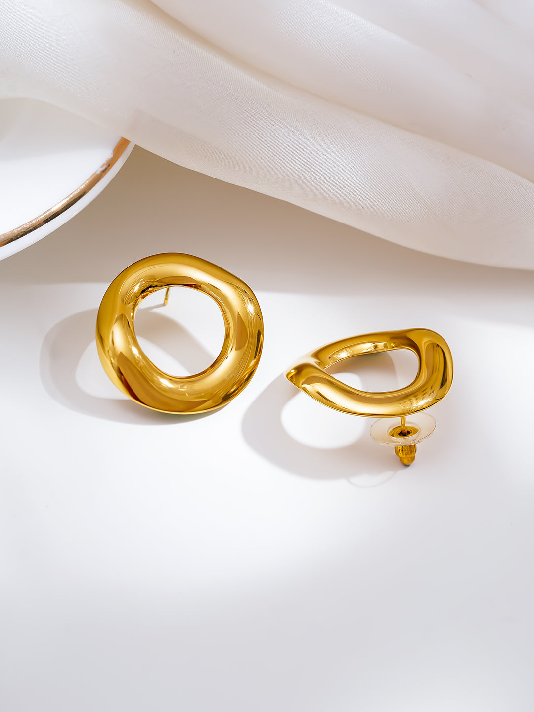 Demi Fine 18K Gold Plated Stainless steel Golden Orbit Statement Studs Earrings Length - 2.7 cm