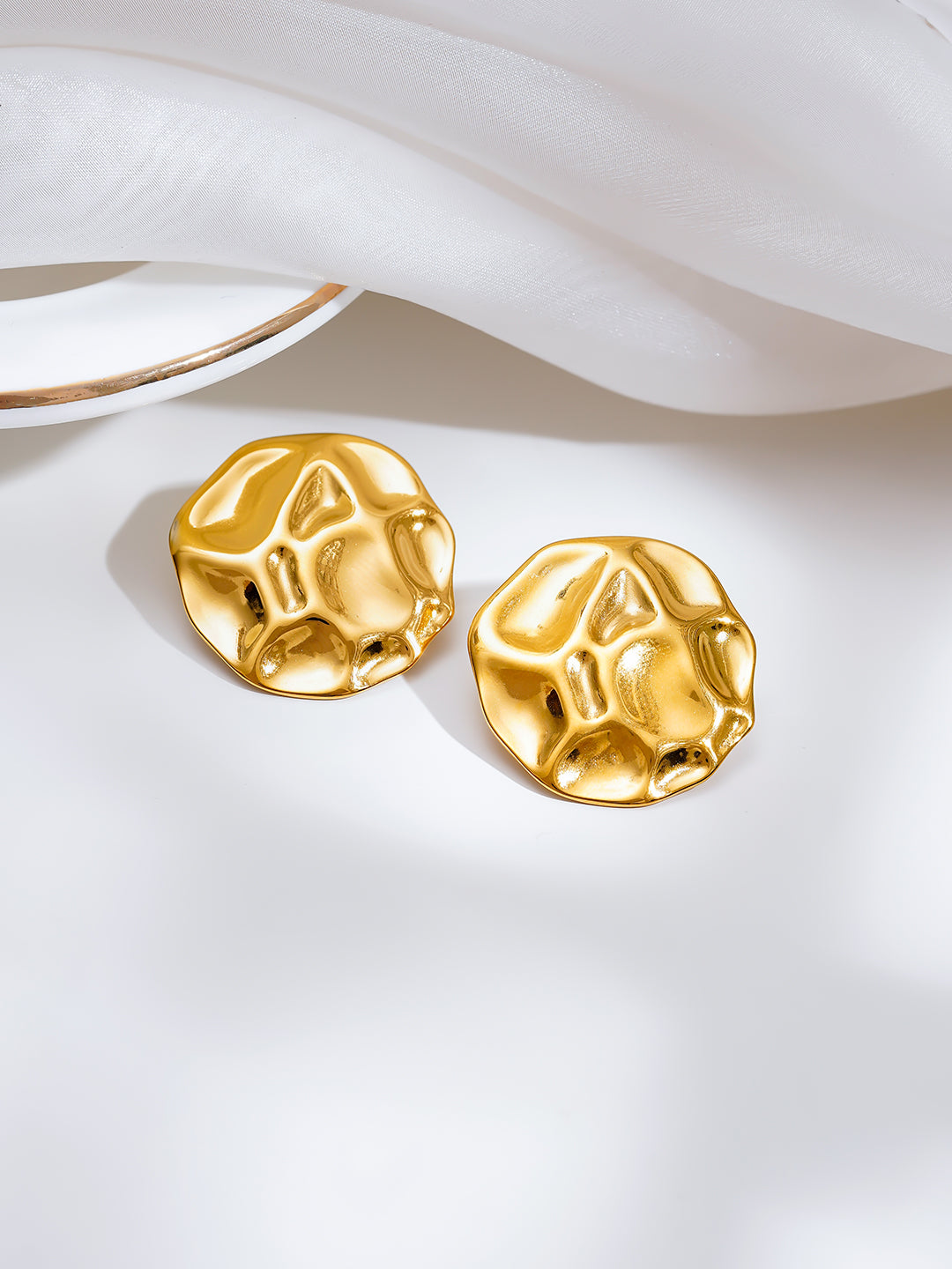 Demi Fine 18K Gold Plated Stainless steel Hammered Crushed Statement Studs Earrings Length - 2.9 cm