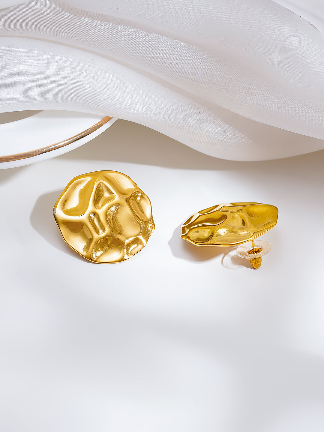 Demi Fine 18K Gold Plated Stainless steel Hammered Crushed Statement Studs Earrings Length - 2.9 cm