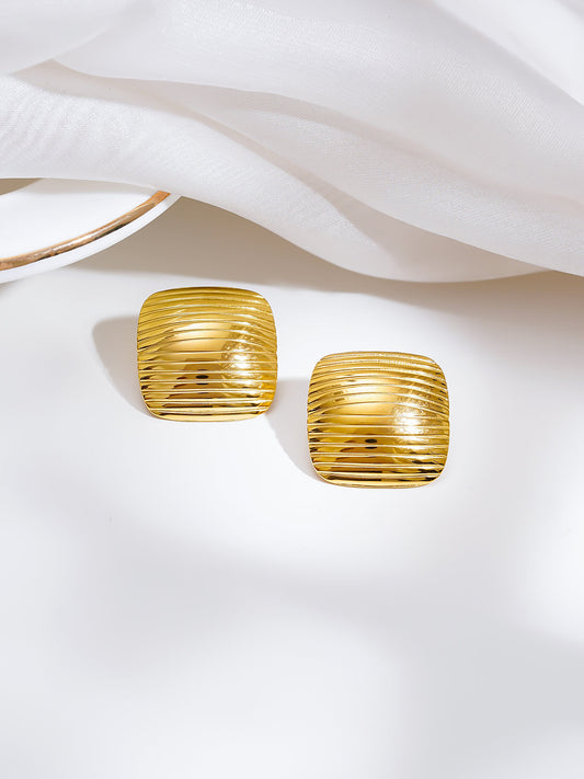 Demi Fine 18K Gold Plated Stainless steel Ribbed Dome Stud Earrings Length - 2.1 cm