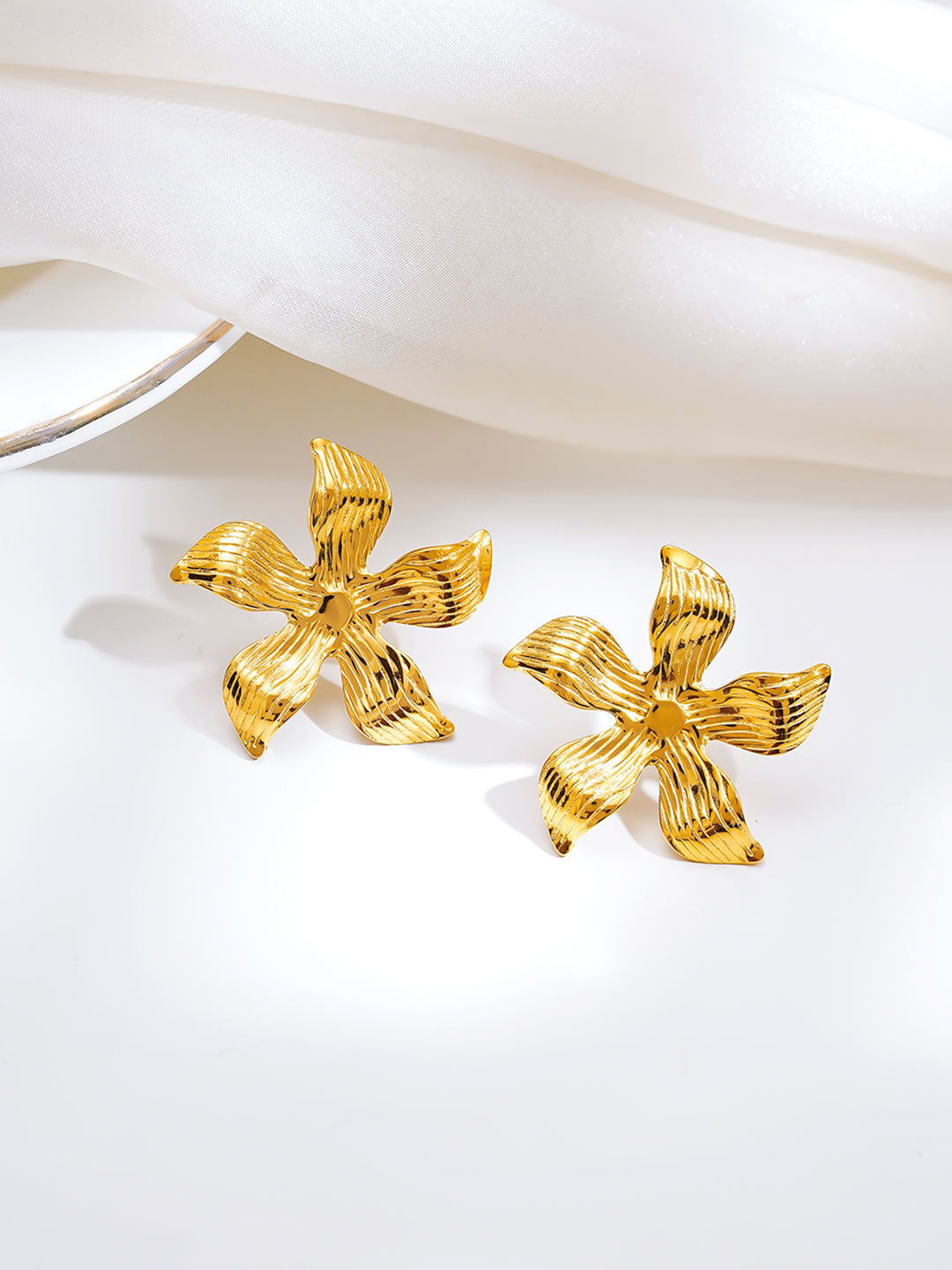 Demi Fine 18K Gold Plated Stainless steel Golden Petal Muse Earrings Length - 3 cm