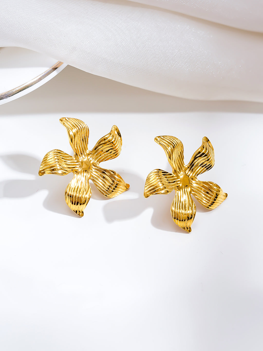Demi Fine 18K Gold Plated Stainless steel Golden Petal Muse Earrings Length - 3 cm