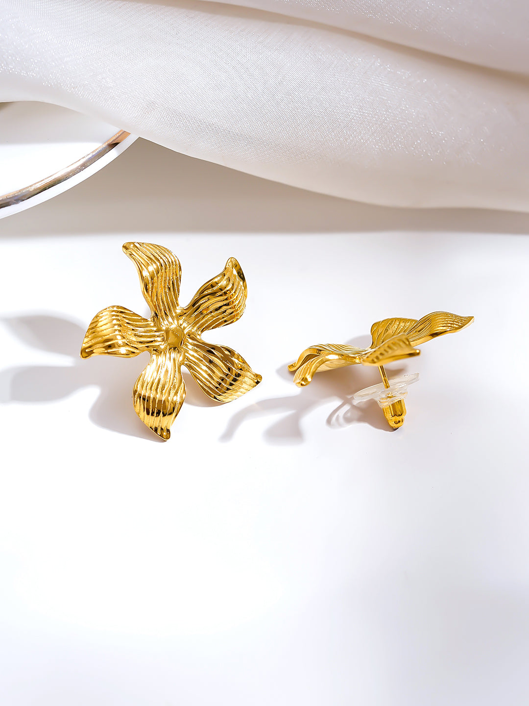 Demi Fine 18K Gold Plated Stainless steel Golden Petal Muse Earrings Length - 3 cm