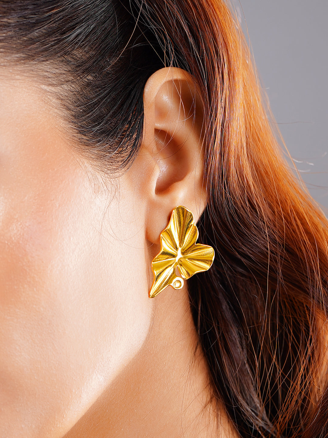 Demi Fine 18K Gold Plated Stainless steel Golden Petal Statement Earrings Length - 3.3 cm