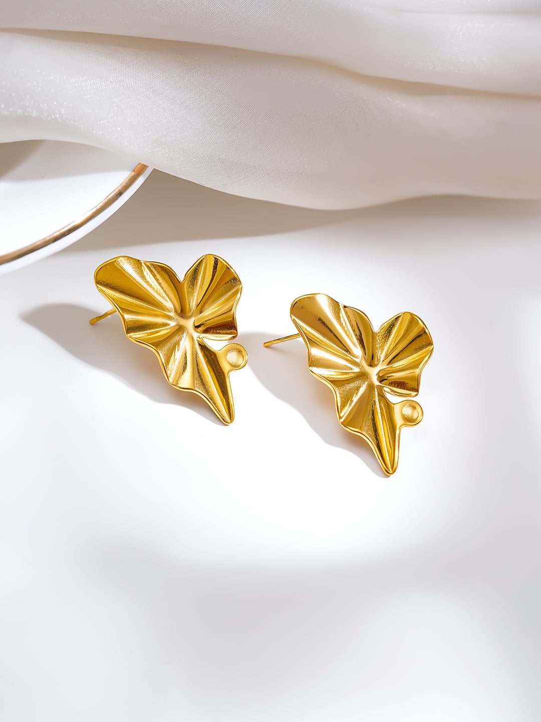 Demi Fine 18K Gold Plated Stainless steel Golden Petal Statement Earrings Length - 3.3 cm