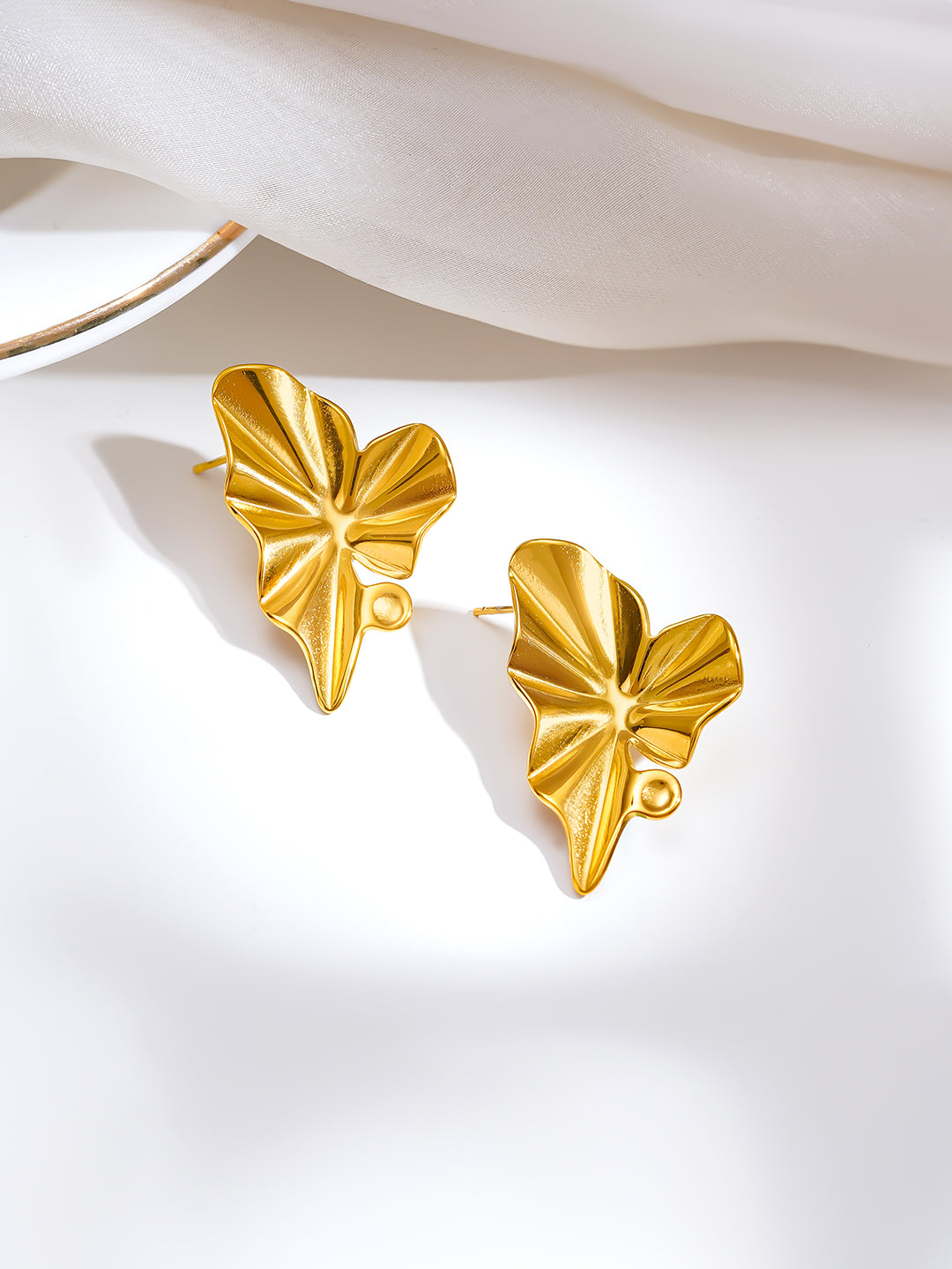 Demi Fine 18K Gold Plated Stainless steel Golden Petal Statement Earrings Length - 3.3 cm