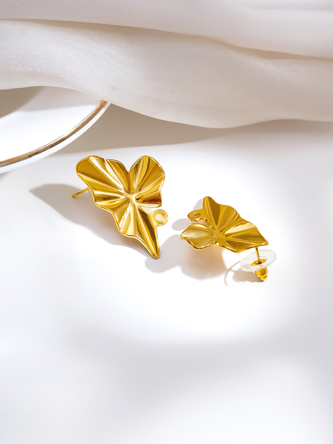 Demi Fine 18K Gold Plated Stainless steel Golden Petal Statement Earrings Length - 3.3 cm