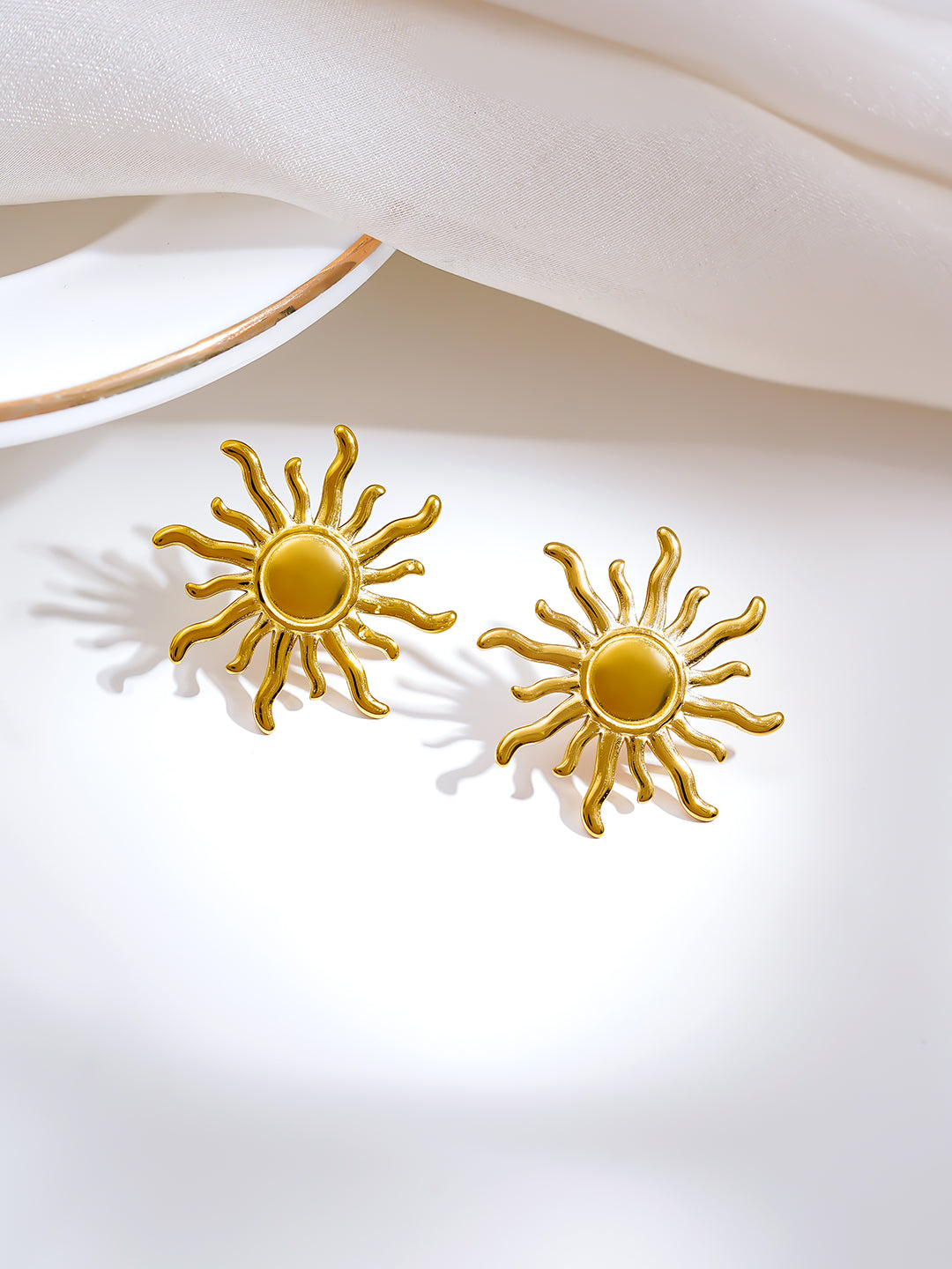 Demi Fine 18K Gold Plated Stainless steel Sun Stud Earrings Length -2.5 cm
