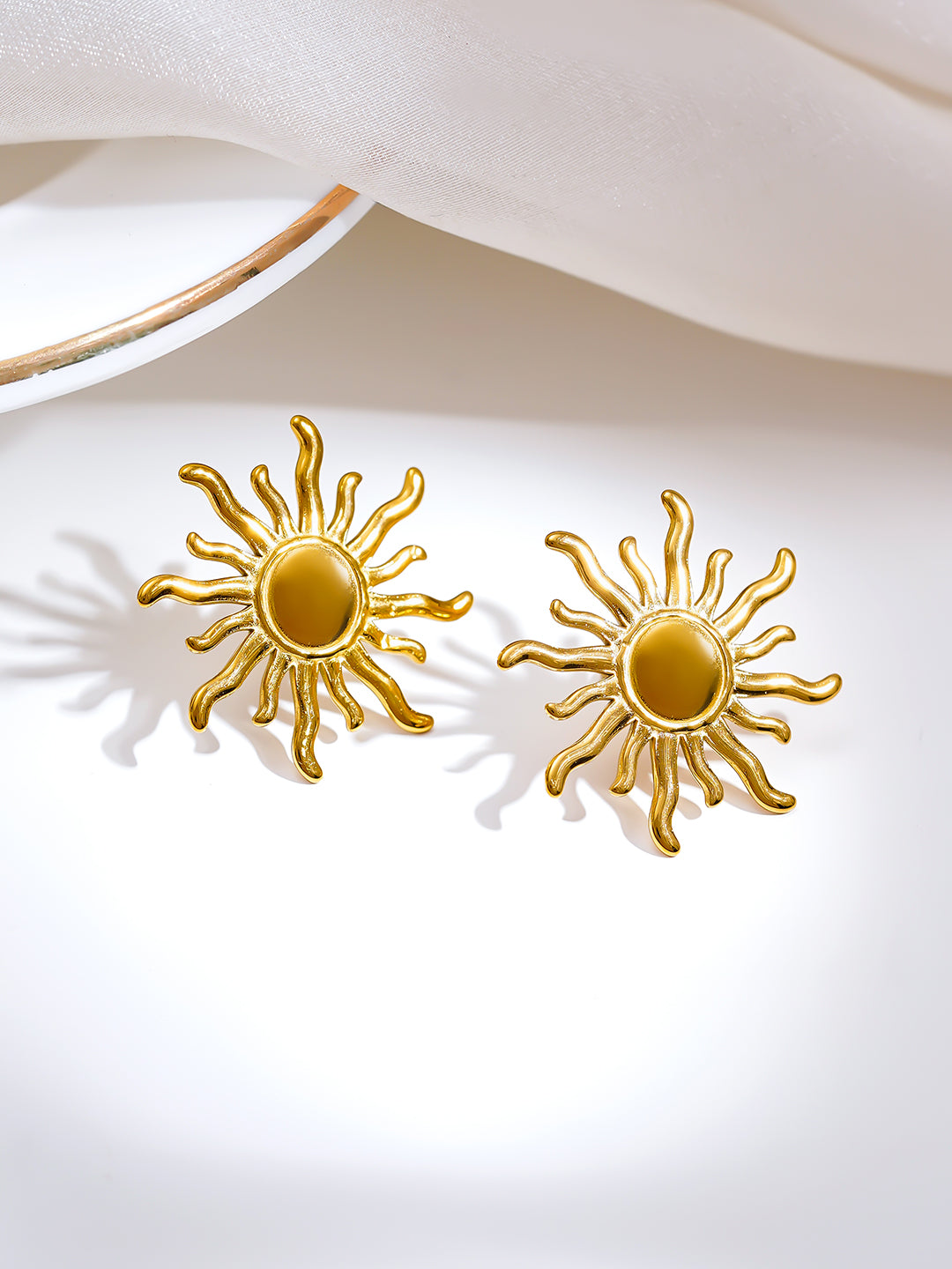 Demi Fine 18K Gold Plated Stainless steel Sun Stud Earrings Length -2.5 cm