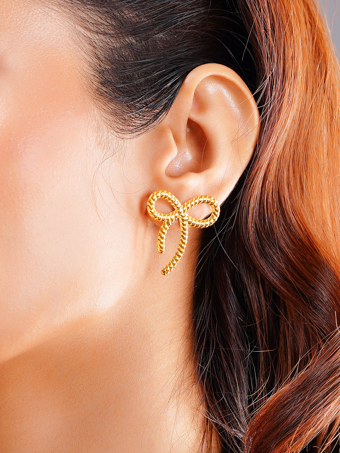 Demi Fine 18K Gold Plated Stainless steel Sweet Ribbon Statement Earrings Length - 3.1 cm