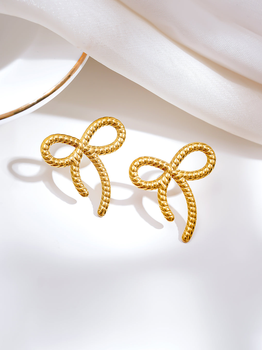 Demi Fine 18K Gold Plated Stainless steel Sweet Ribbon Statement Earrings Length - 3.1 cm
