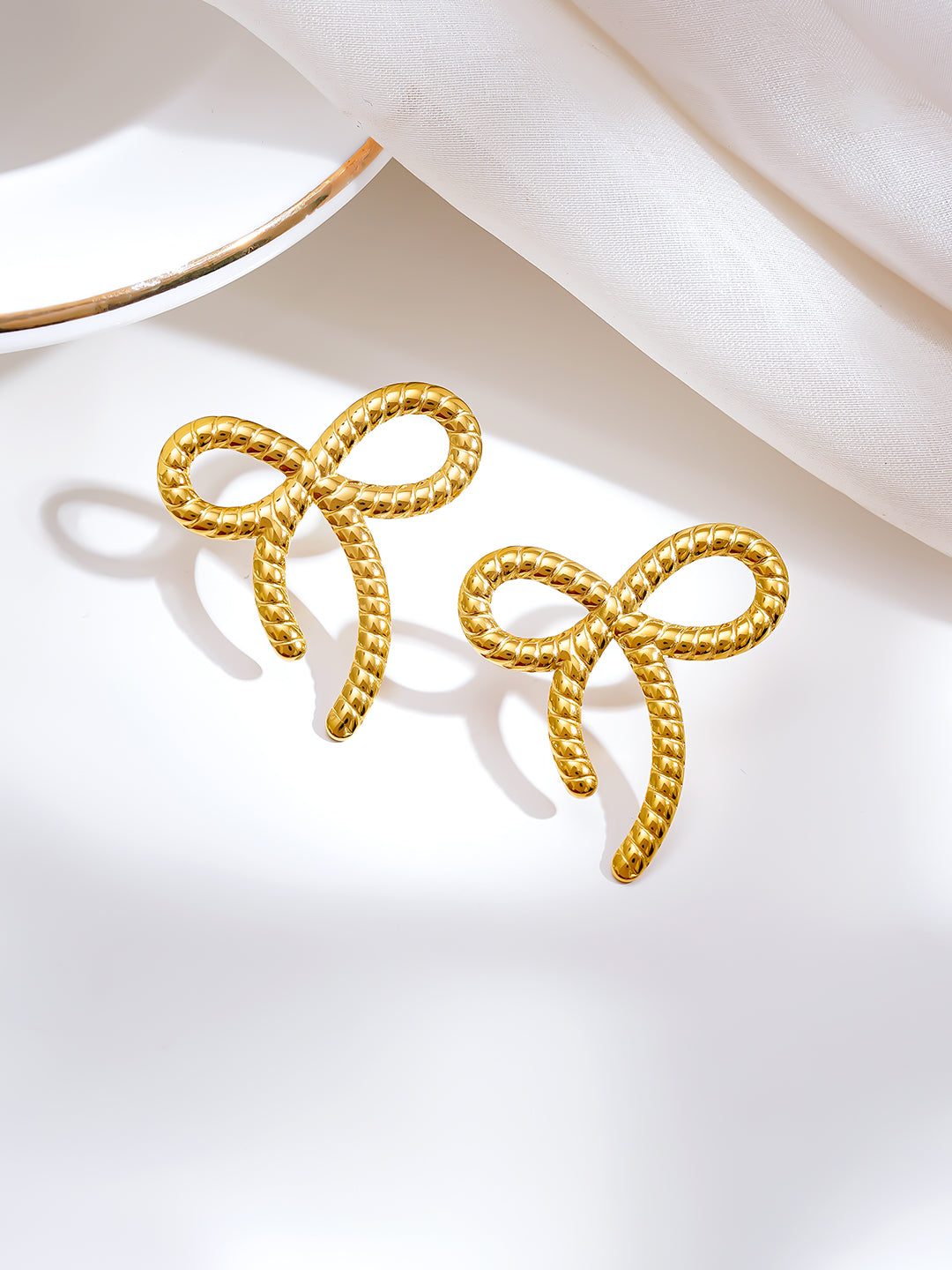 Demi Fine 18K Gold Plated Stainless steel Sweet Ribbon Statement Earrings Length - 3.1 cm