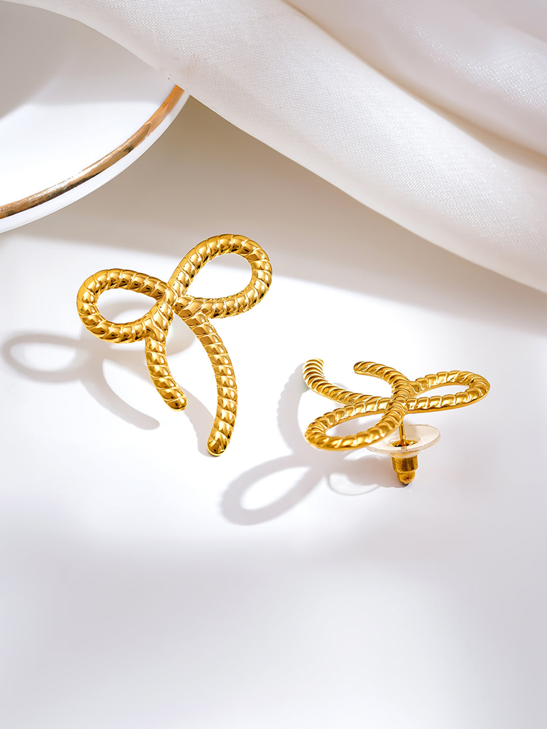 Demi Fine 18K Gold Plated Stainless steel Sweet Ribbon Statement Earrings Length - 3.1 cm