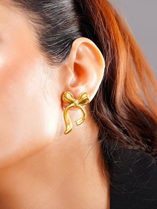 Demi Fine 18K Gold Plated Stainless steel Sweetheart Bow Drop Earrings Length - 3.4 cm