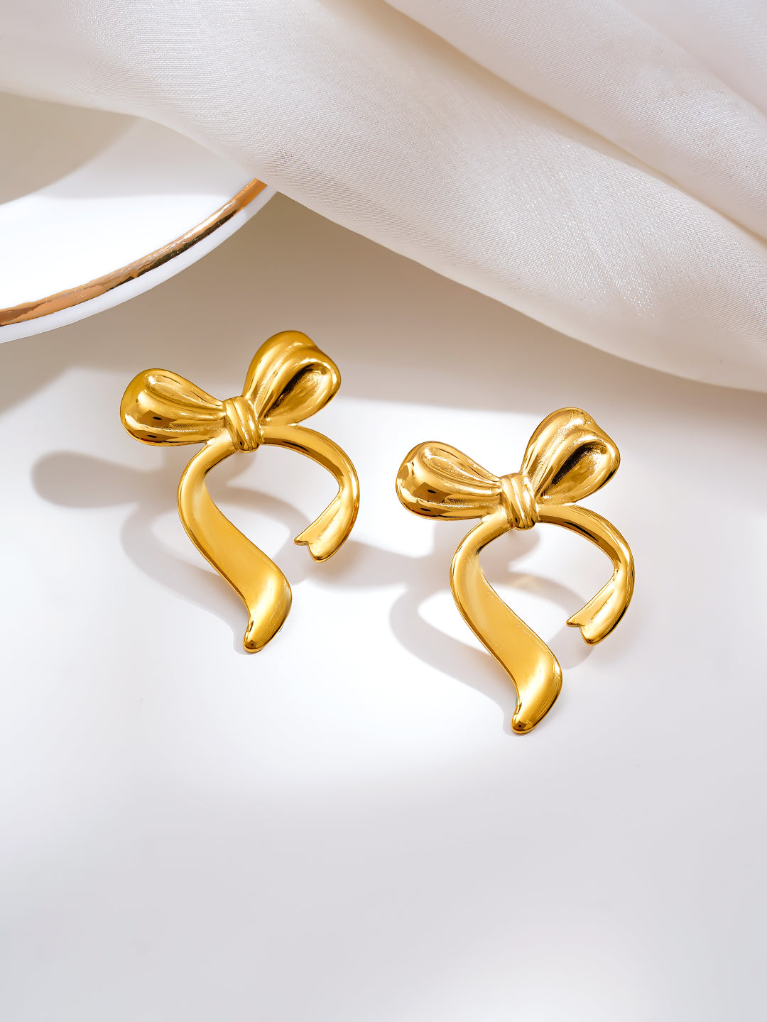 Demi Fine 18K Gold Plated Stainless steel Sweetheart Bow Drop Earrings Length - 3.4 cm