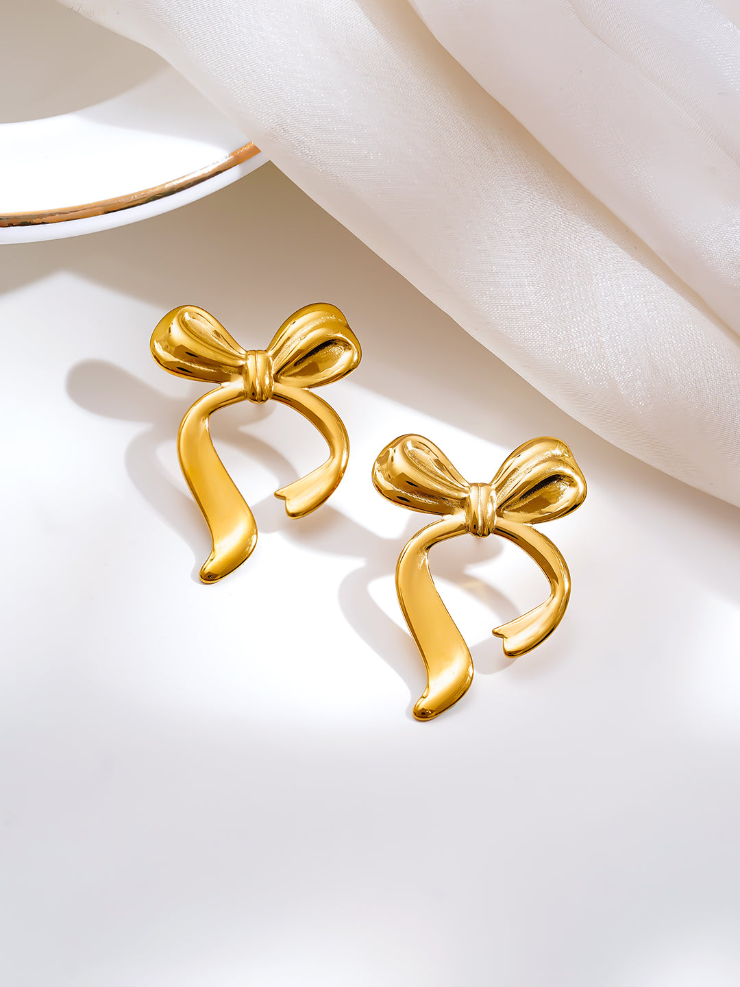 Demi Fine 18K Gold Plated Stainless steel Sweetheart Bow Drop Earrings Length - 3.4 cm