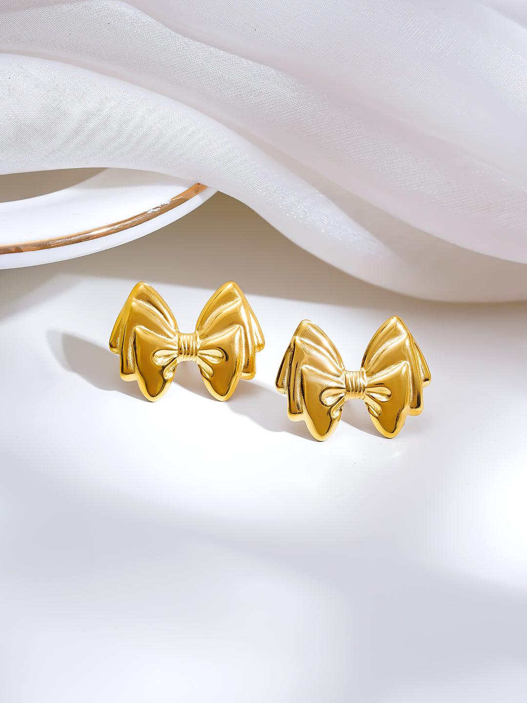 Demi Fine 18K Gold Plated Stainless steel Sweet Bow Stud Earrings Length - 2 cm