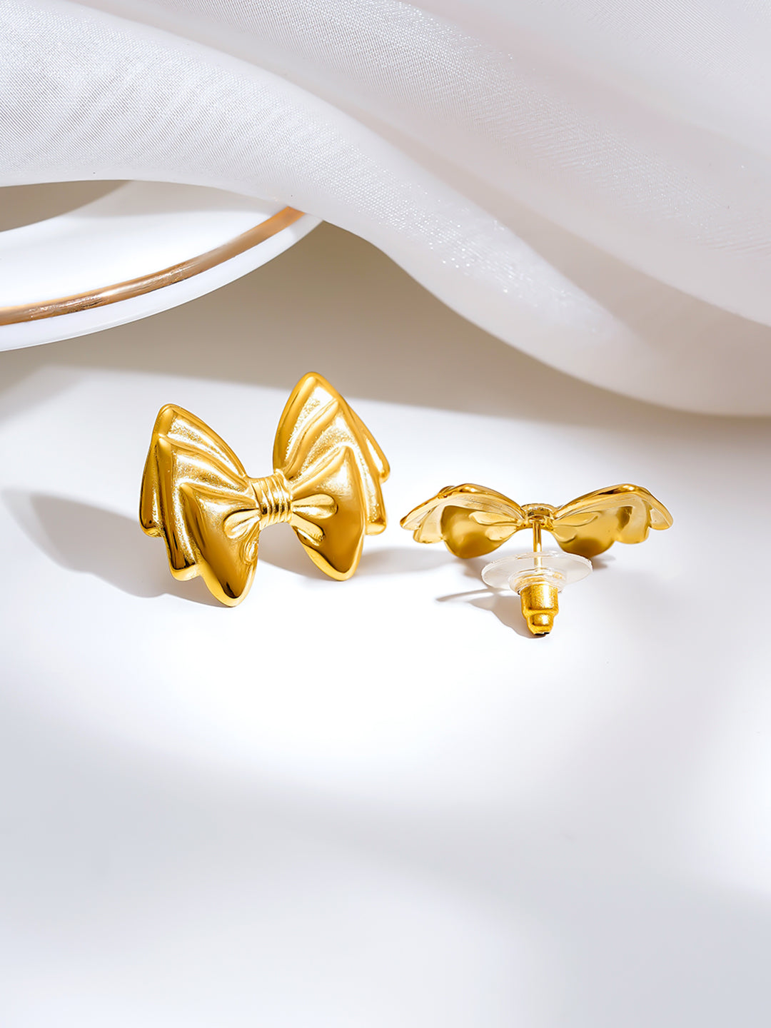 Demi Fine 18K Gold Plated Stainless steel Sweet Bow Stud Earrings Length - 2 cm