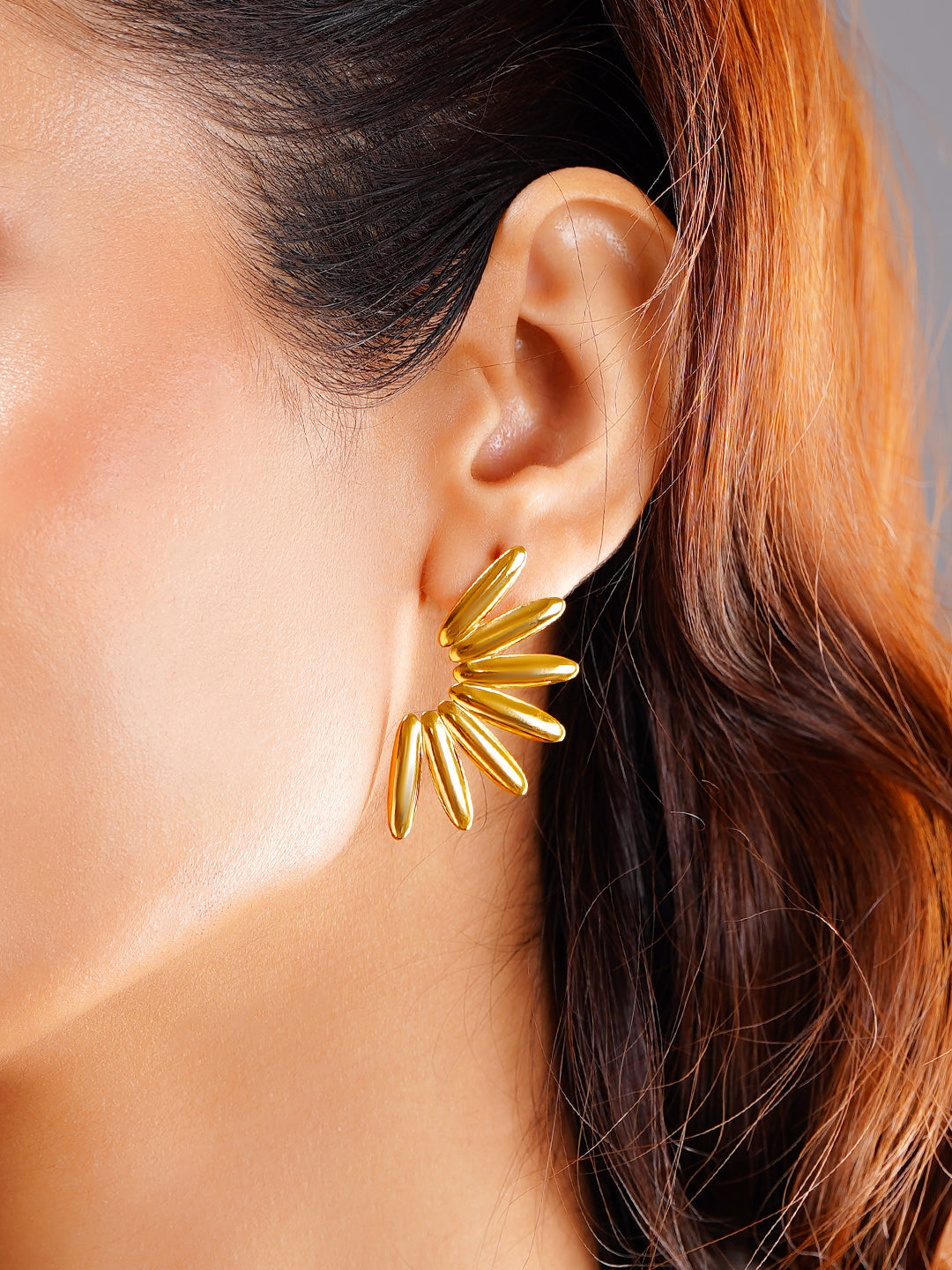 Demi Fine 18K Gold Plated Stainless steel Golden Sunburst Statement Earrings Length - 4.1 cm