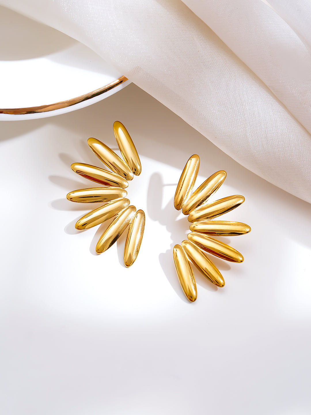 Demi Fine 18K Gold Plated Stainless steel Golden Sunburst Statement Earrings Length - 4.1 cm