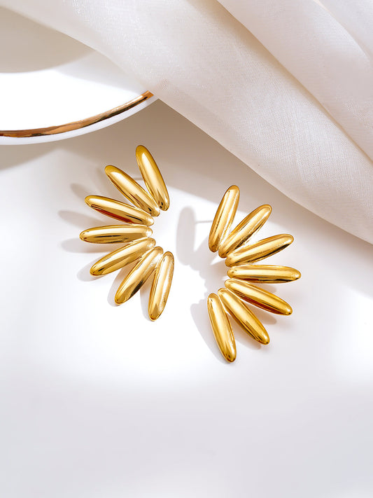 Demi Fine 18K Gold Plated Stainless steel Golden Sunburst Statement Earrings Length - 4.1 cm