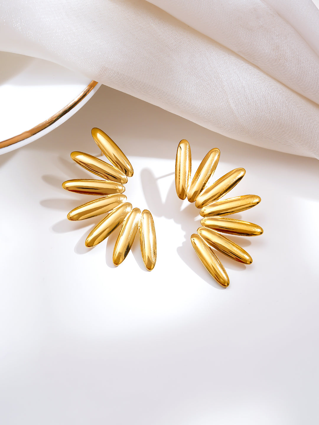 Demi Fine 18K Gold Plated Stainless steel Golden Sunburst Statement Earrings Length - 4.1 cm