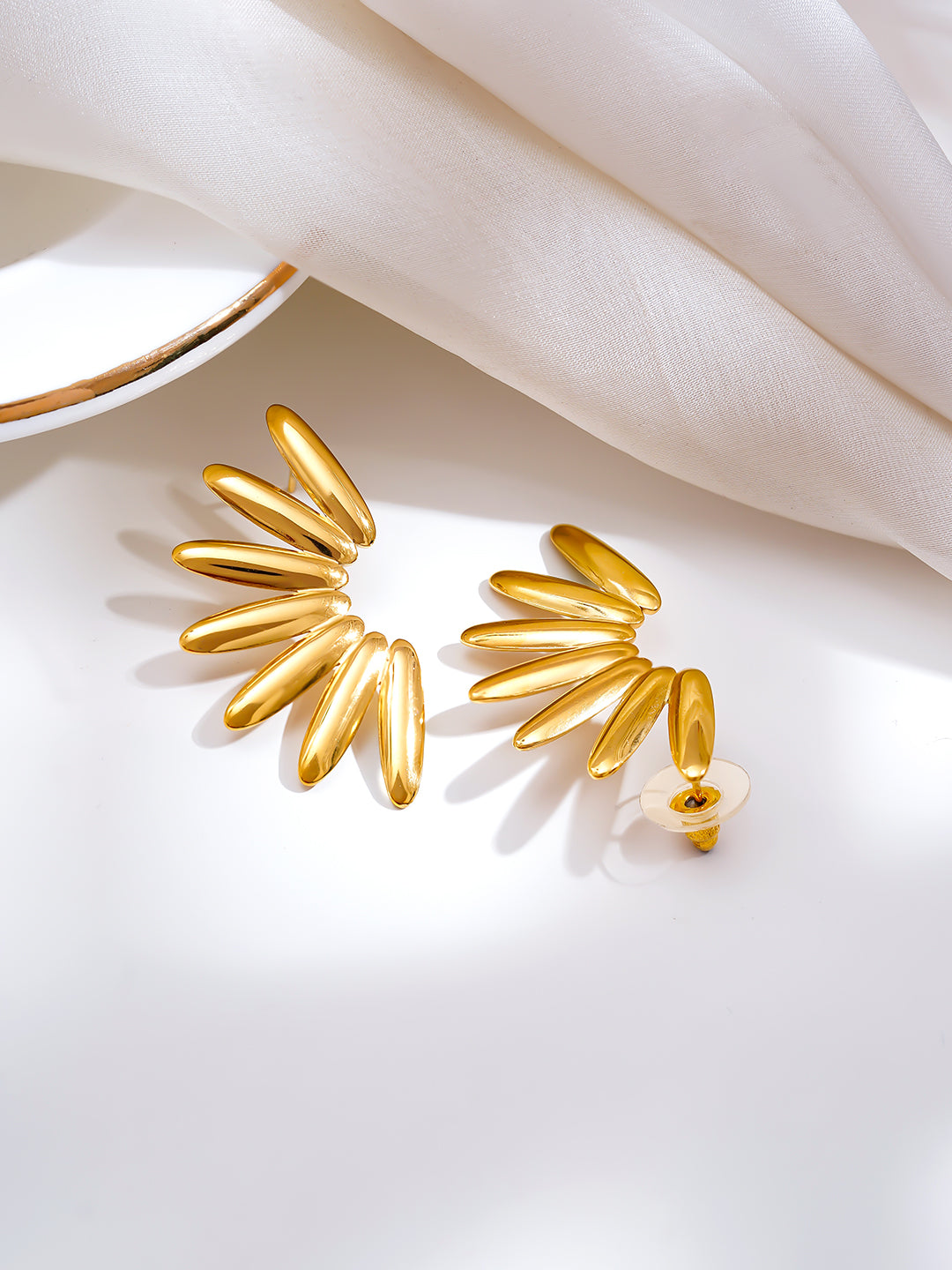 Demi Fine 18K Gold Plated Stainless steel Golden Sunburst Statement Earrings Length - 4.1 cm