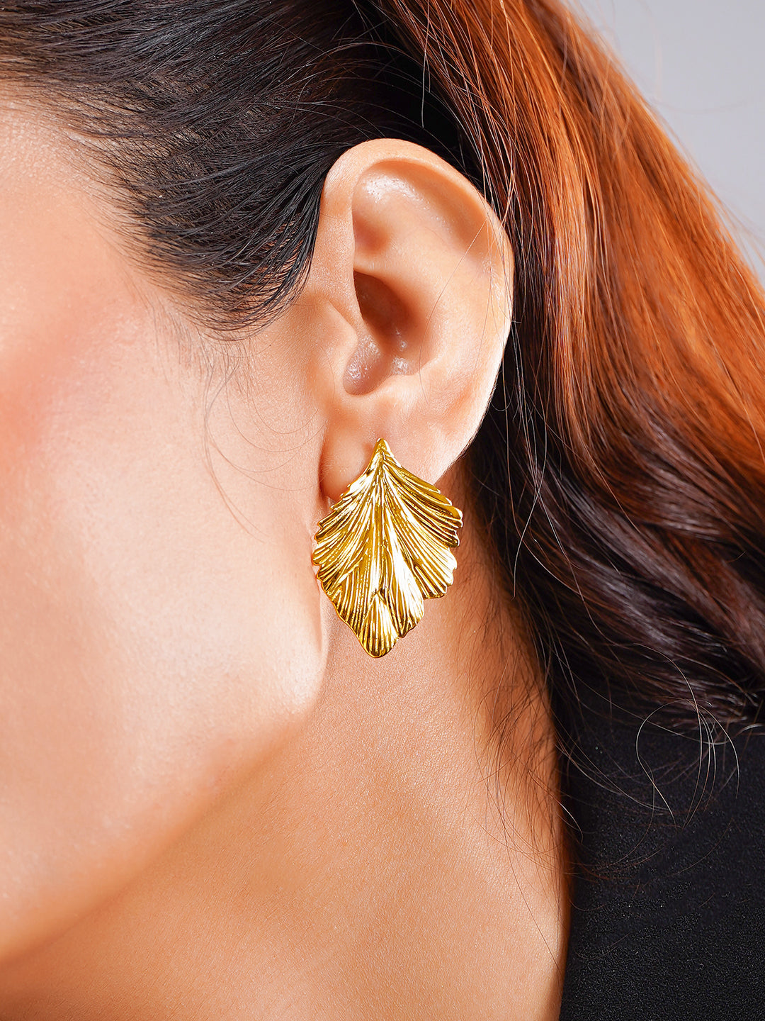 Demi Fine 18K Gold Plated Stainless steel Golden Leaf Statement Earrings Length - 3.5 cm