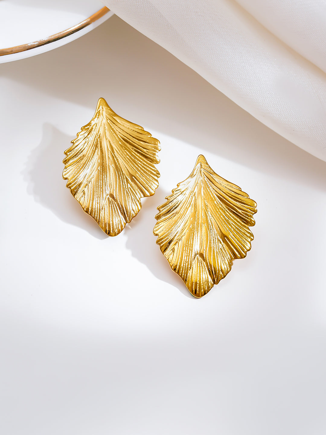 Demi Fine 18K Gold Plated Stainless steel Golden Leaf Statement Earrings Length - 3.5 cm