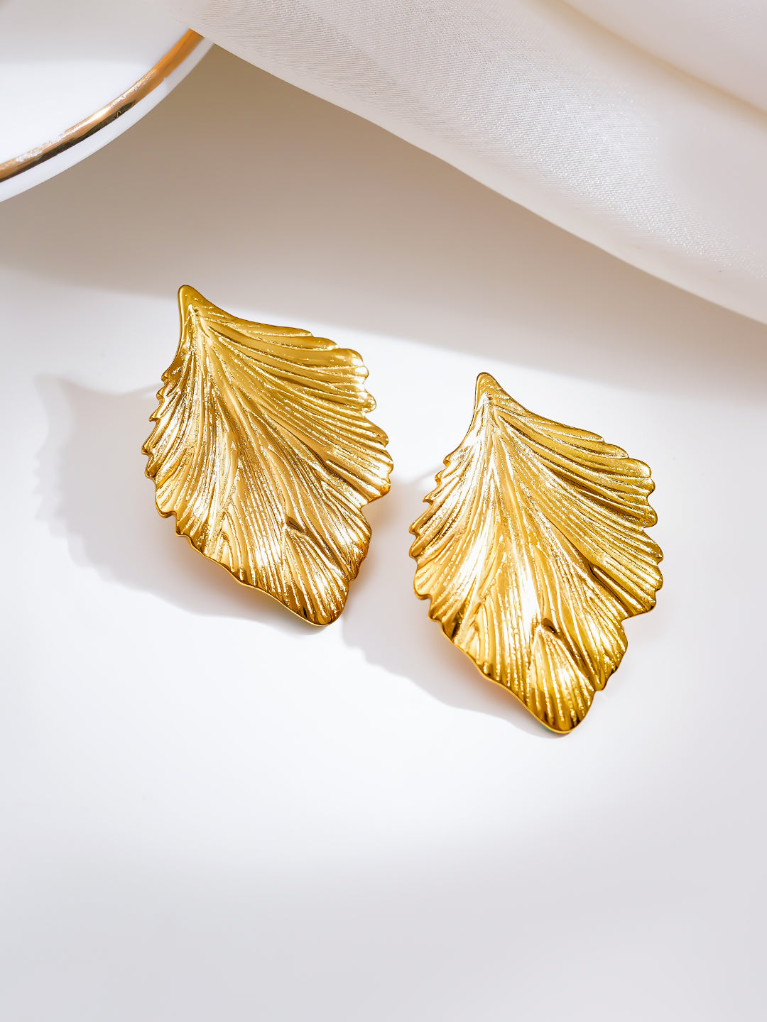 Demi Fine 18K Gold Plated Stainless steel Golden Leaf Statement Earrings Length - 3.5 cm