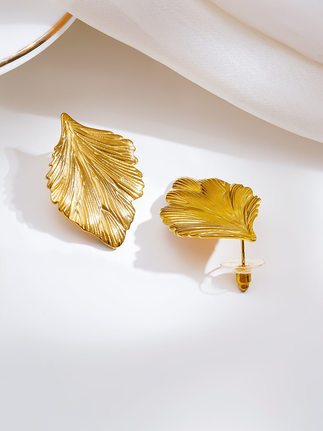 Demi Fine 18K Gold Plated Stainless steel Golden Leaf Statement Earrings Length - 3.5 cm