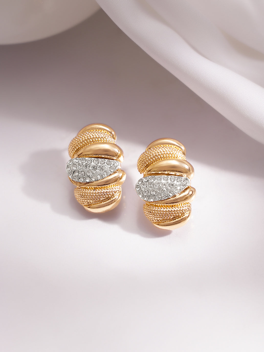 【Rubans】 Gold Plated Ribbed Dome minimial Stud Earrings｜ゴールドメッキ リブド ドーム ミニマル スタッドイヤリング