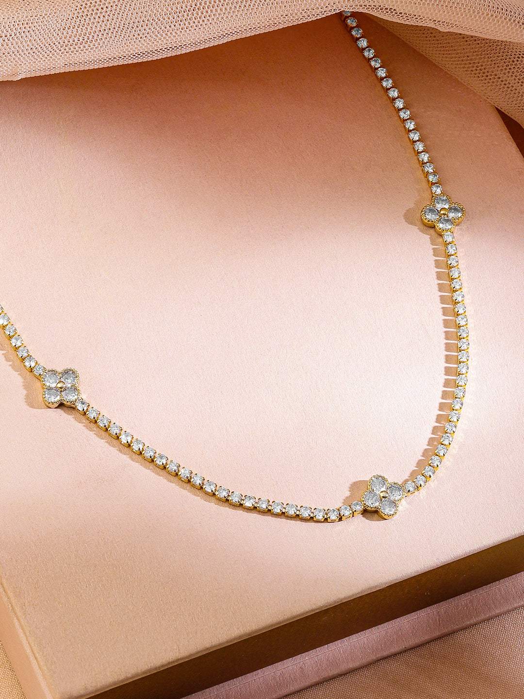 【Rubans】 Floral Charms American Diamond Zirconia Tennis Necklace｜フローラルチャーム アメリカンダイヤモンド ジルコニア テニスネックレス