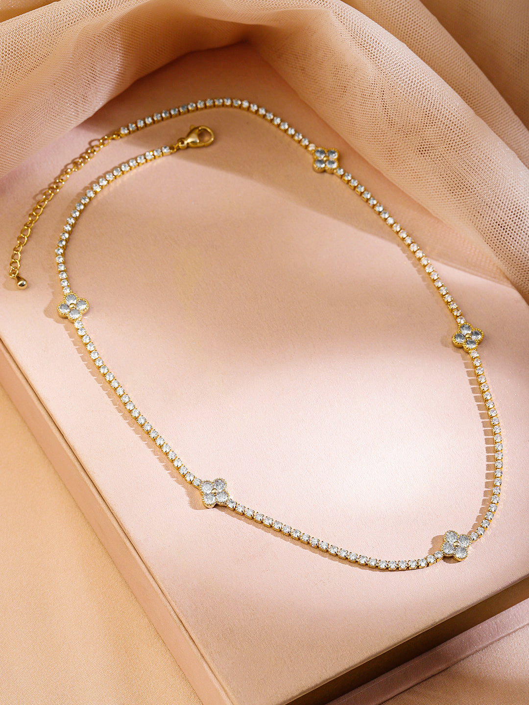 【Rubans】 Floral Charms American Diamond Zirconia Tennis Necklace｜フローラルチャーム アメリカンダイヤモンド ジルコニア テニスネックレス