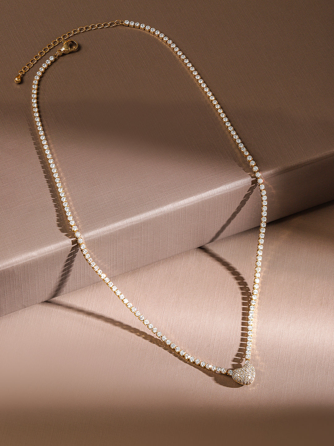 Lustrous American Diamond Zirconia Pendant Necklace Gold
