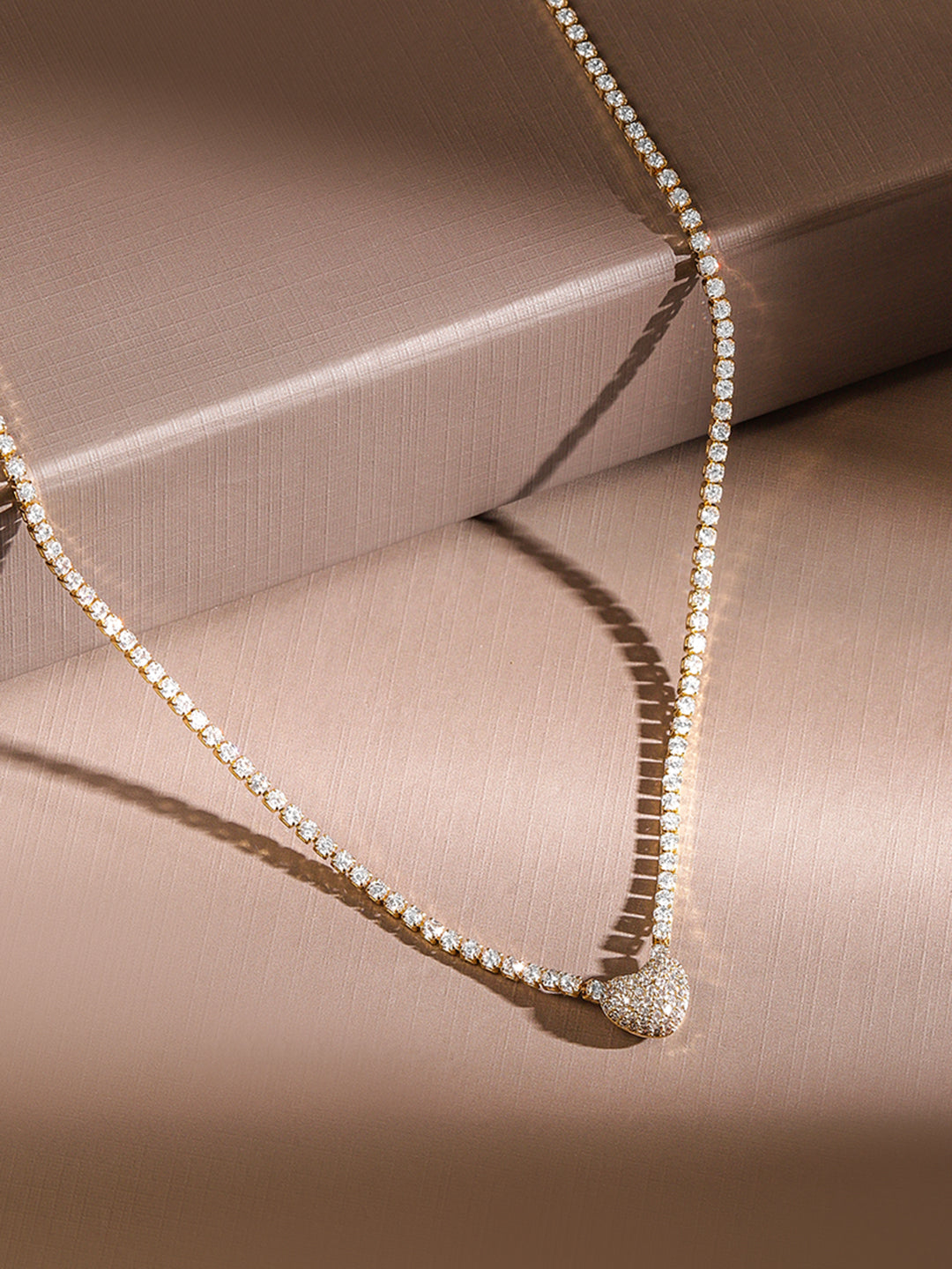 Lustrous American Diamond Zirconia Pendant Necklace Gold