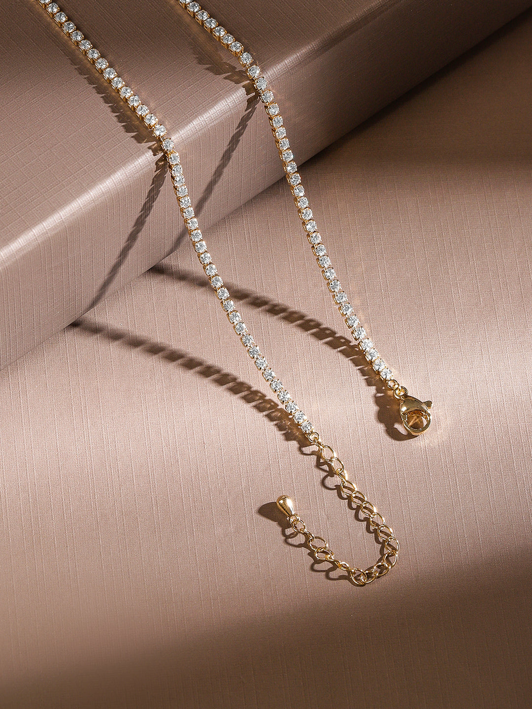 Lustrous American Diamond Zirconia Pendant Necklace Gold