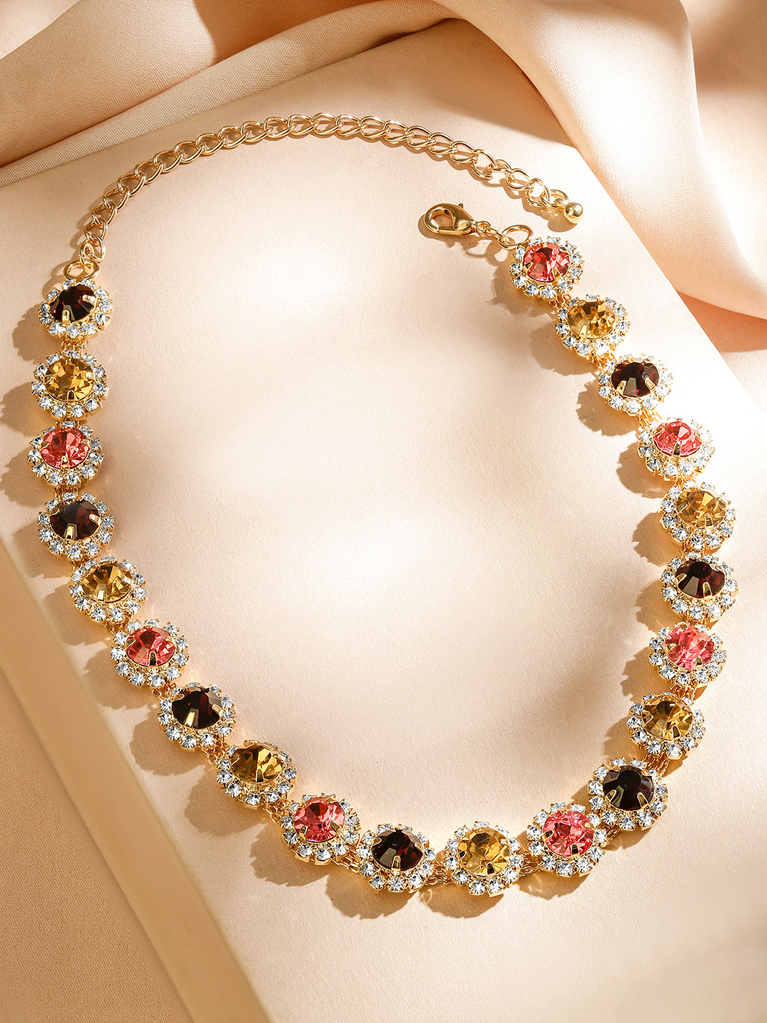 Radiant Multicolour American Diamond Zirconia Studded Statement Necklace フリーサイズ