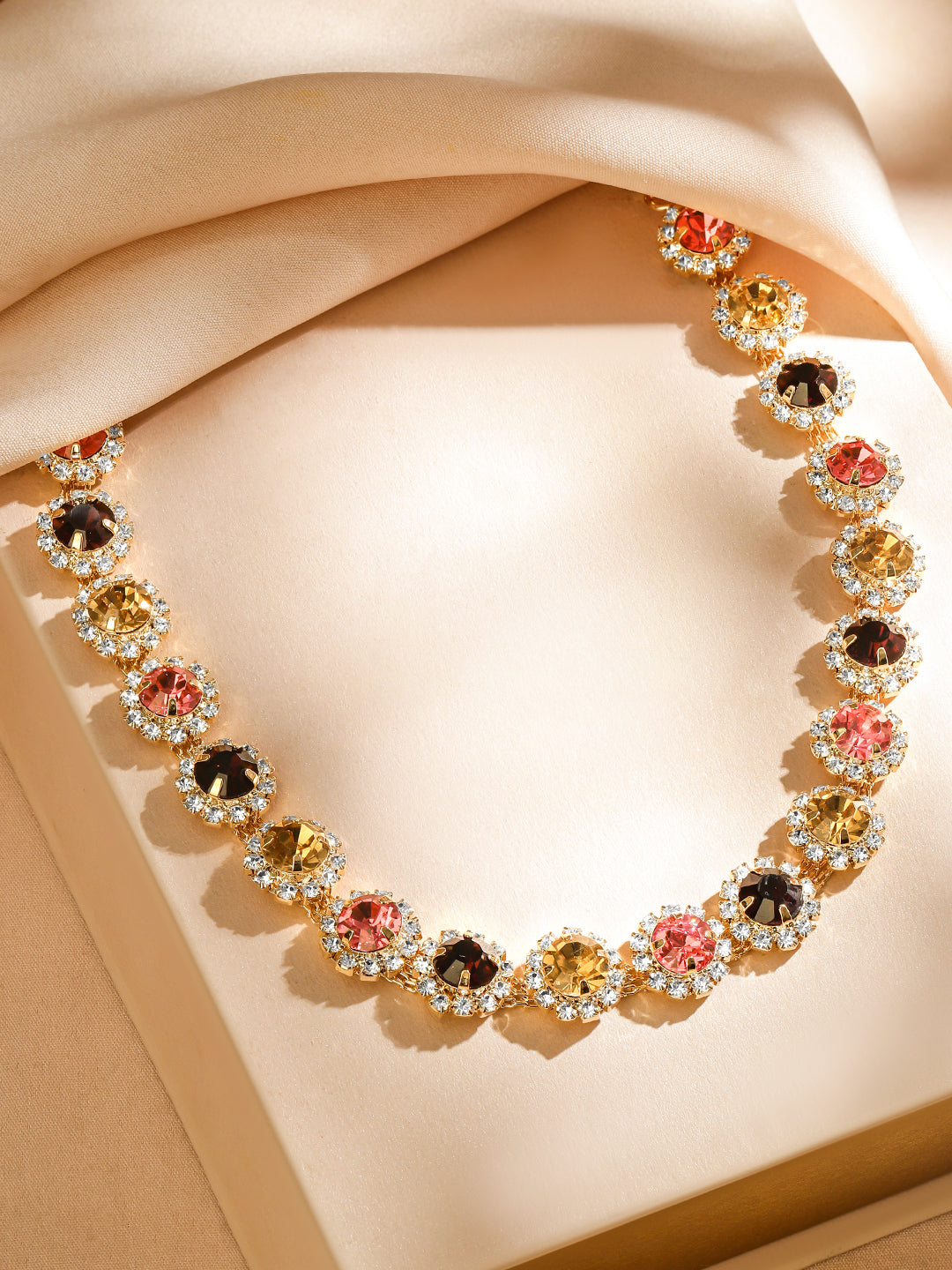Radiant Multicolour American Diamond Zirconia Studded Statement Necklace フリーサイズ