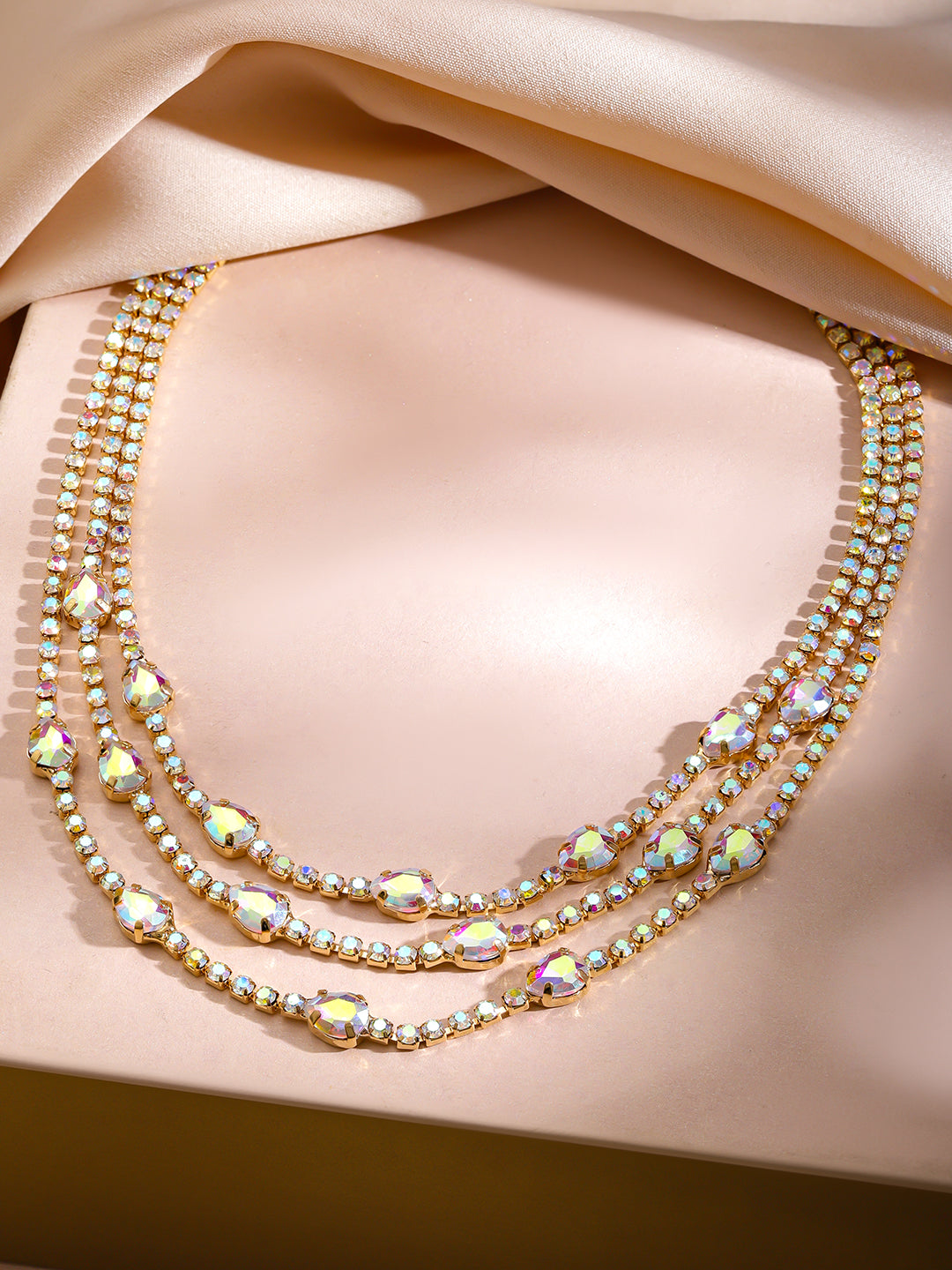 Sparkly American Diamond Zirconia & Crystal Studded Necklace フリーサイズ