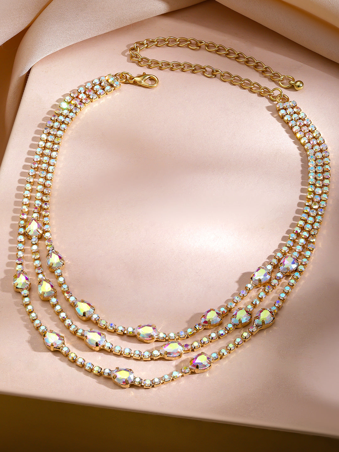 Sparkly American Diamond Zirconia & Crystal Studded Necklace フリーサイズ