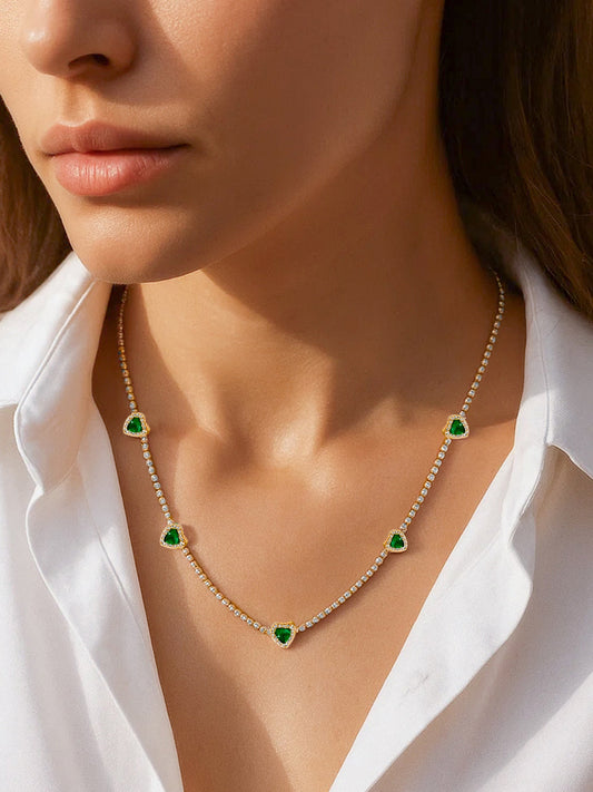【Rubans】 Green Heart Studded White Necklace｜グリーンハート ホワイト スタッデッド ネックレス