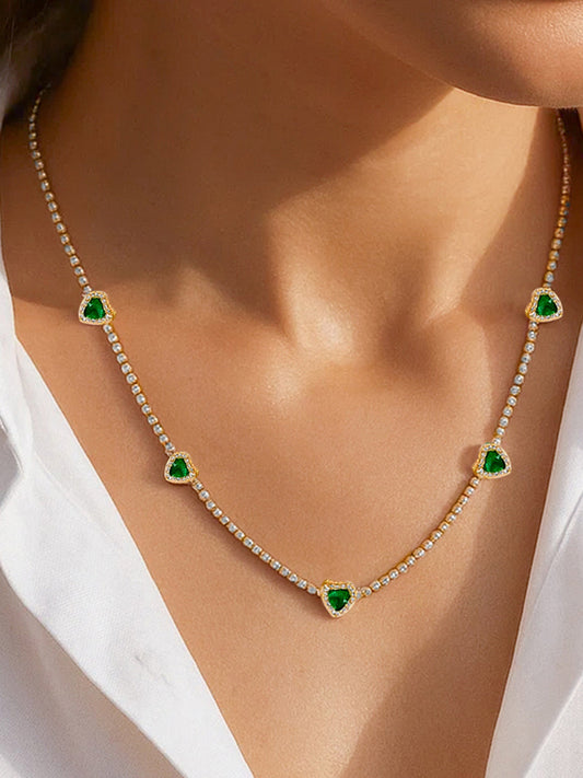 【Rubans】 Green Heart Studded White Necklace｜グリーンハート ホワイト スタッデッド ネックレス