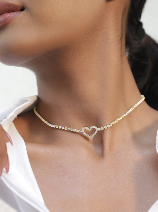White Crystal Heart Pendant Necklace フリーサイズ