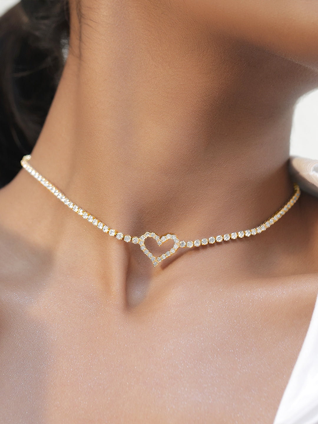 White Crystal Heart Pendant Necklace フリーサイズ
